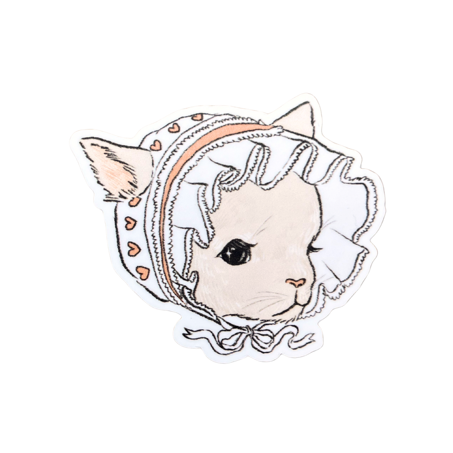 White Bonnet Cat Sticker