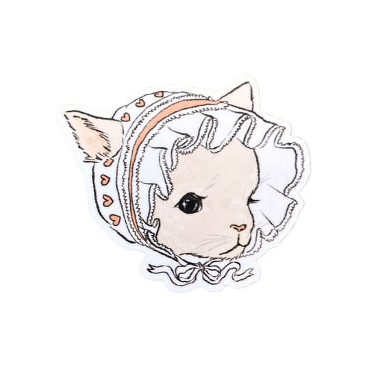 White Bonnet Cat Sticker